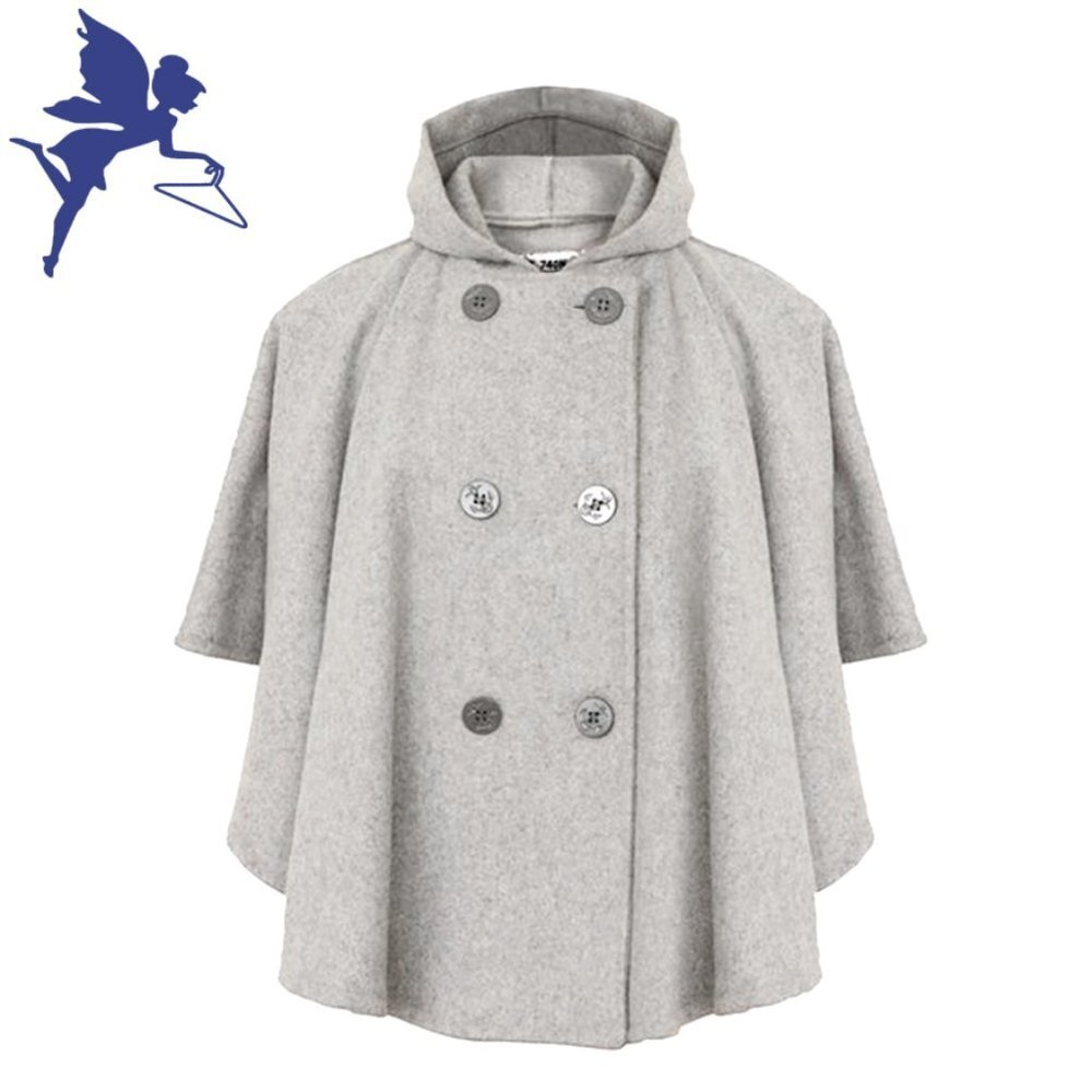 SCHOTT NYC Double Breasted Wool Hooded Peacoat Cape